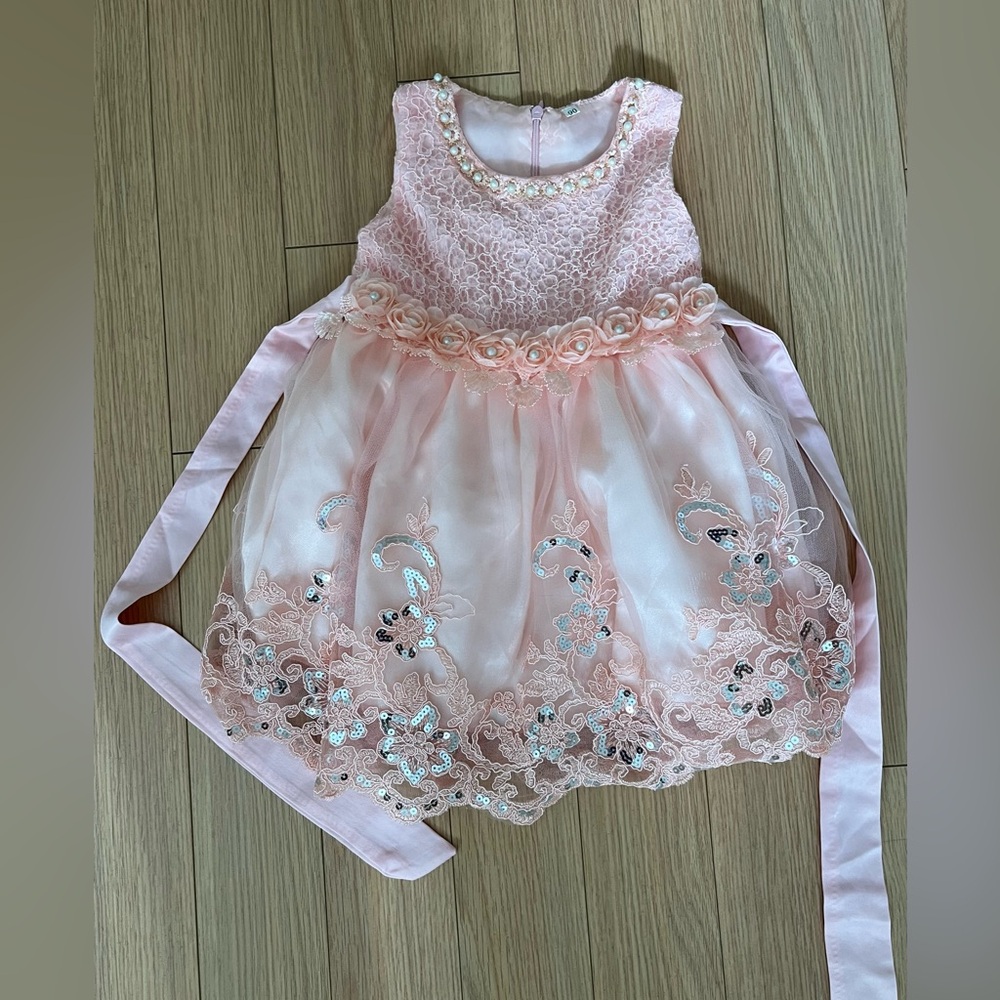 Toddler pink lace and rhinestones party dress (never worn)